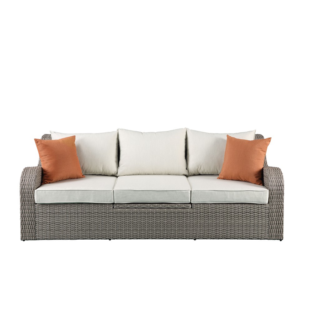 ACME Salena Patio Sectional  2 Ottomans (2 Pillows) in Beige Fabric  Gray Wicker-Boyel Living